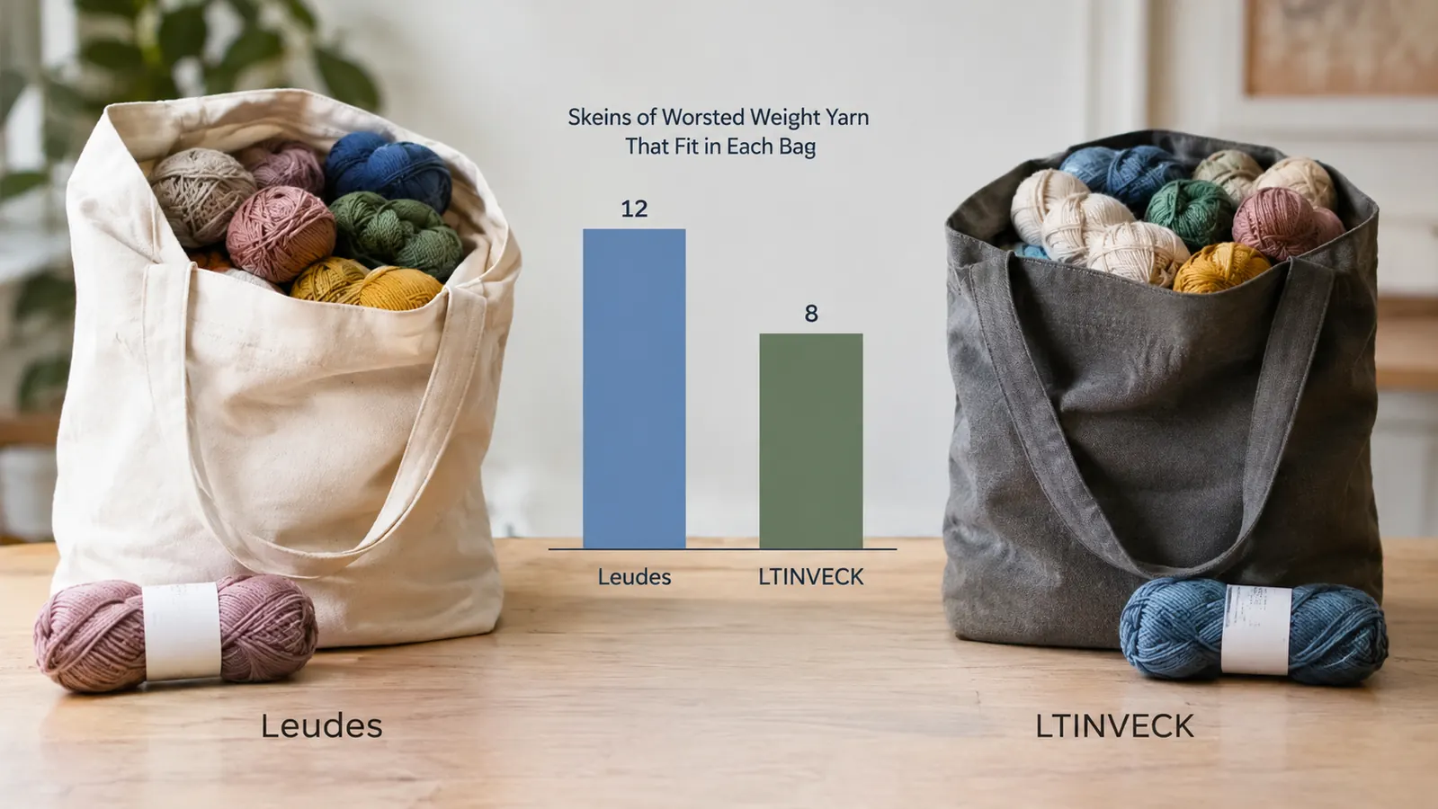 A simple chart comparing how many skeins fit in each bag