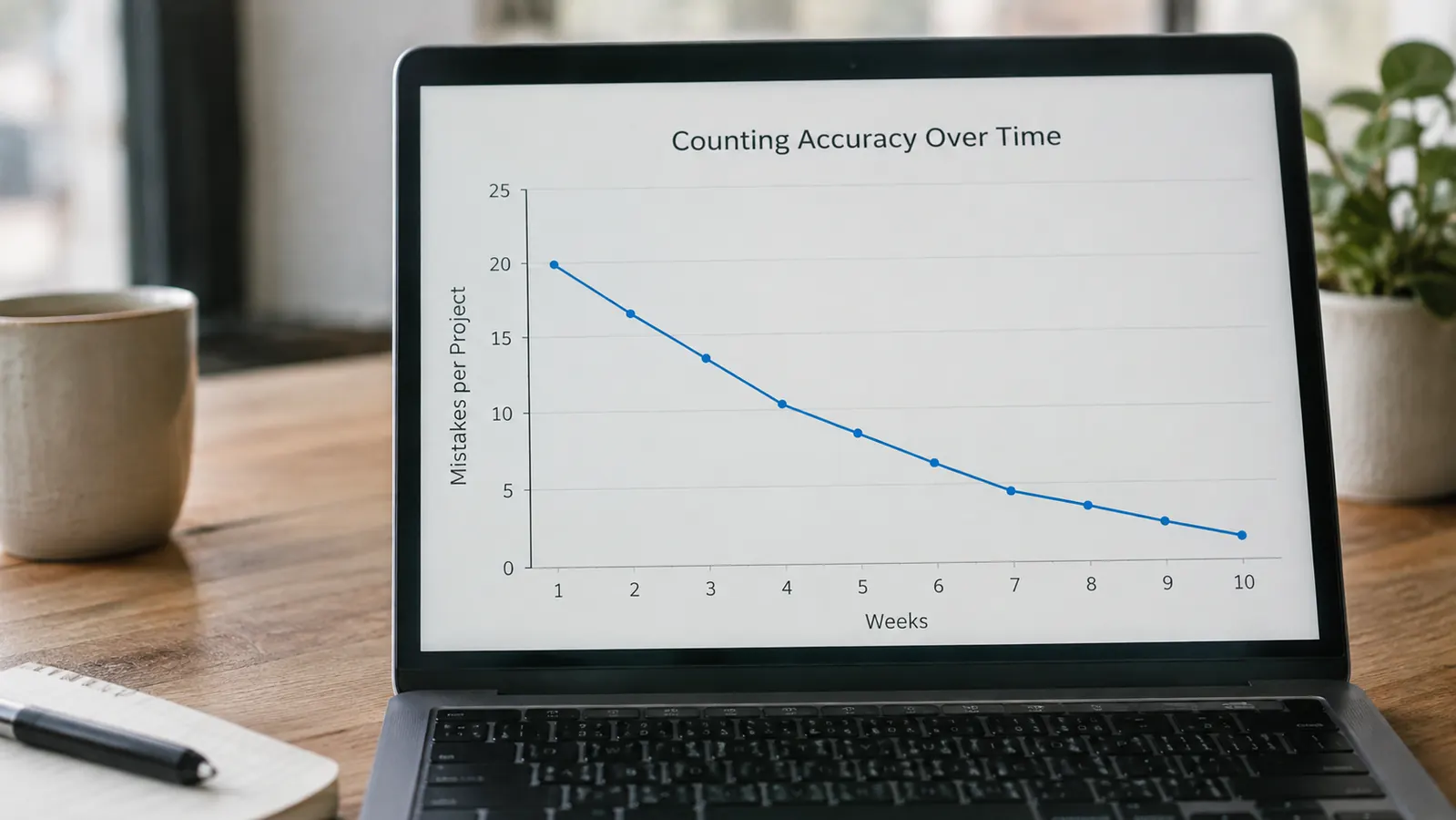 A simple line chart showing stitch count accuracy improving over several weeks of practice